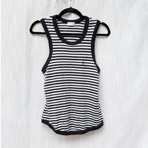 Saint Laurent Black Striped Cassandre Jersey Logo Tank Top, size M - Picture 1 of 9